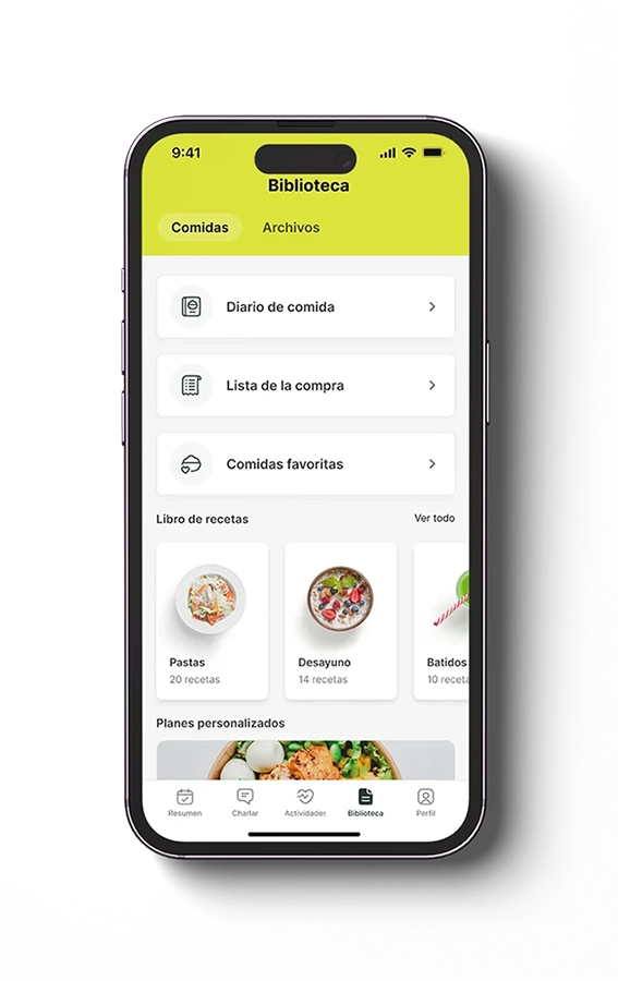 Mockup de la app sección de biblioteca de recetas