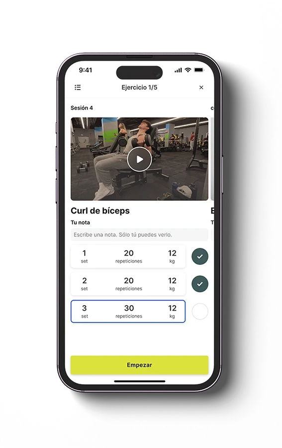 Mockup de la app sección de un ejercicio concreto con su video explicativo