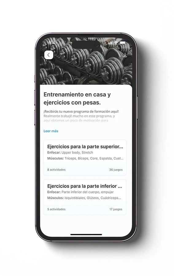 Mockup de la app sección de tu plan de entrenamiento